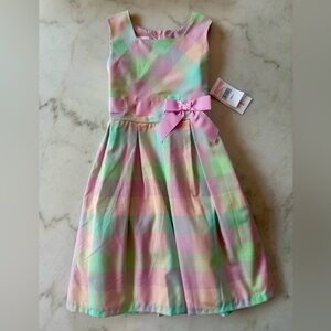 NWT Bonnie Jean Pastel Plaid Sleeveless Dress | pink bow dress | pink green dres